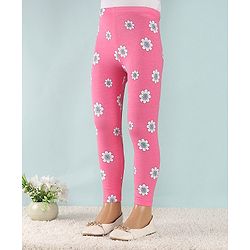 Babyhug Cotton Lycra Full Length Leggings With Stretch Floral Print Pack of 2 - Multicolor