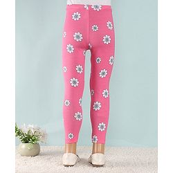 Babyhug Cotton Lycra Full Length Leggings With Stretch Floral Print Pack of 2 - Multicolor
