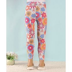 Babyhug Cotton Lycra Full Length Leggings With Stretch Floral Print Pack of 2 - Multicolor