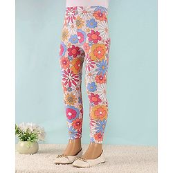Babyhug Cotton Lycra Full Length Leggings With Stretch Floral Print Pack of 2 - Multicolor