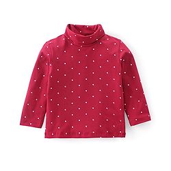 Babyhug Cotton Knit Full Sleeves Skivi Tee with Polka Dots Print - Maroon
