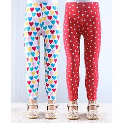 Babyhug Cotton Lycra Knit Full Length Leggings with Stretch & Polka Dots Print Pack of 2 - Red & White