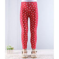 Babyhug Cotton Lycra Knit Full Length Leggings with Stretch & Polka Dots Print Pack of 2 - Red & White