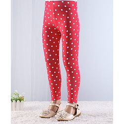 Babyhug Cotton Lycra Knit Full Length Leggings with Stretch & Polka Dots Print Pack of 2 - Red & White