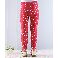 Babyhug Cotton Lycra Knit Full Length Leggings with Stretch & Polka Dots Print Pack of 2 - Red & White