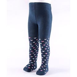 Cute Walk by Babyhug Non Terry Footed Anti Bacterial Heart Design Tights  - Navy Blue