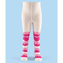 Cutewalk by Babyhug Non Terry Footed Anti Bacterial Stripes Design Tights  - White & Pink