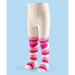 Cutewalk by Babyhug Non Terry Footed Anti Bacterial Stripes Design Tights  - White & Pink