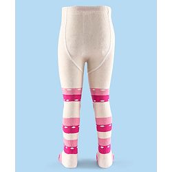 Cutewalk by Babyhug Non Terry Footed Anti Bacterial Stripes Design Tights  - White & Pink