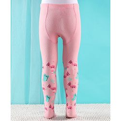 Cute Walk by Babyhug Non Terry Footed Anti Bacterial Dino Design Tights  - Pink