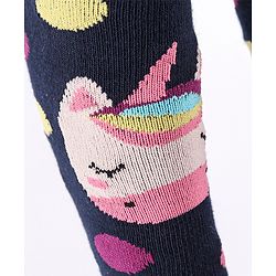 Cute Walk by Babyhug Non Terry Footed Anti Bacterial Unicorn Design Tights  - Navy Blue