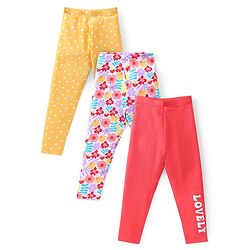 Babyhug Cotton Lycra Full Length Polka Dots & Floral Printed Leggings Pack of 3 - Multicolour