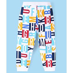 Babyhug Cotton Looper Alphabets Printed Full Length Lounge Pant - White