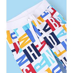 Babyhug Cotton Looper Alphabets Printed Full Length Lounge Pant - White