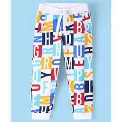 Babyhug Cotton Looper Alphabets Printed Full Length Lounge Pant - White