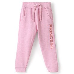 Babyhug Cotton Looper Knit Full Length Track Pant Text Print - Pink
