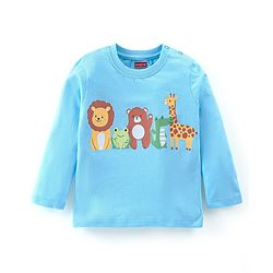 Babyhug Cotton Knit Full Sleeves Wild Animals Printed Night Suit - Blue