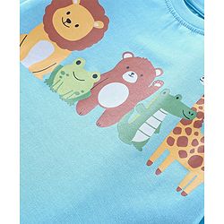 Babyhug Cotton Knit Full Sleeves Wild Animals Printed Night Suit - Blue
