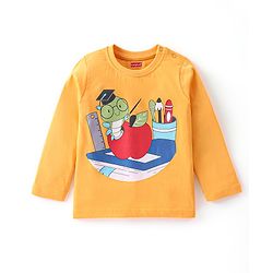 Babyhug Cotton Knit Full Sleeves Night Suit With Caterpillar Print - Yellow