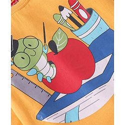 Babyhug Cotton Knit Full Sleeves Night Suit With Caterpillar Print - Yellow