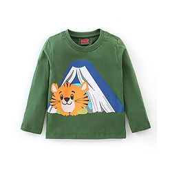 Babyhug Cotton Knit Full Sleeves Tiger Printed Night Suit - Green