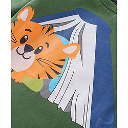 Babyhug Cotton Knit Full Sleeves Tiger Printed Night Suit - Green