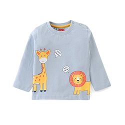 Babyhug Cotton Knit Full Sleeves Lion & Giraffe  Printed Night Suit - Blue