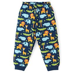 Babyhug Cotton Knit Full Sleeves Lion & Giraffe  Printed Night Suit - Blue