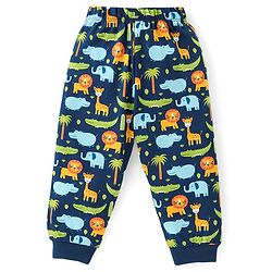Babyhug Cotton Knit Full Sleeves Lion & Giraffe  Printed Night Suit - Blue