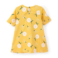 Babyhug Cotton Knit Half Sleeves Floral Printed Nighty - Yellow