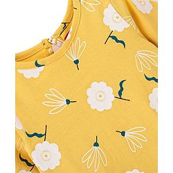 Babyhug Cotton Knit Half Sleeves Floral Printed Nighty - Yellow