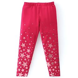Babyhug Cotton Lycra Knit Full Length Starts Printed Leggings - Red