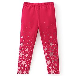 Babyhug Cotton Lycra Knit Full Length Starts Printed Leggings - Red