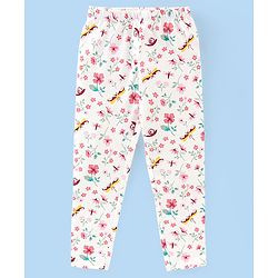 Babyhug Cotton Lycra Full Length Leggings Floral Print Pack of 3 - White Pink & Red