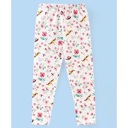 Babyhug Cotton Lycra Full Length Leggings Floral Print Pack of 3 - White Pink & Red