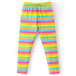 Babyhug Cotton Lycra Full Length Stretchable Legging Stripes & Floral Print Pack Of 3 - Pink Blue & Yellow