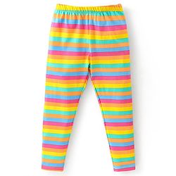 Babyhug Cotton Lycra Full Length Stretchable Legging Stripes & Floral Print Pack Of 3 - Pink Blue & Yellow