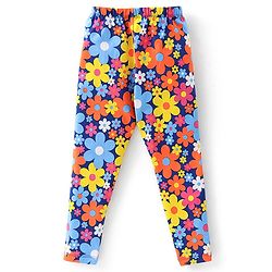 Babyhug Cotton Lycra Full Length Stretchable Legging Stripes & Floral Print Pack Of 3 - Pink Blue & Yellow