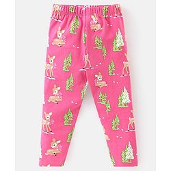 Babyhug Cotton Lycra Knit Full Length Leggings with Stretch & Heart Print Pack of 3 - Pink & Blue