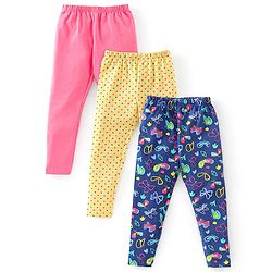 Babyhug Cotton Lycra Full Length Stretchable Legging Butterfly Print Pack Of 3 - Pink Blue & Yellow