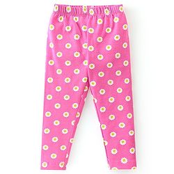 Babyhug Cotton Lycra Knit Full Length Leggings with Stretch & Floral Print Pack of 3 - Pink & Yellow