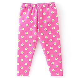 Babyhug Cotton Lycra Knit Full Length Leggings with Stretch & Floral Print Pack of 3 - Pink & Yellow