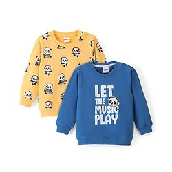 Babyhug Cotton Knit Full Sleeves Panda & Text Graphics Sweatshirts Pack of 2 - Blue & Yellow