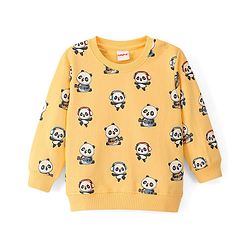 Babyhug Cotton Knit Full Sleeves Panda & Text Graphics Sweatshirts Pack of 2 - Blue & Yellow