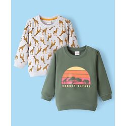 Babyhug Cotton Knit Full Sleeves Graphics Printed Sweatshirts Pack of 2 - Grey & Green