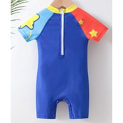 Babyhug Half Sleeves Legged Swimsuit Astronaut Print - Blue
