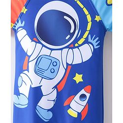 Babyhug Half Sleeves Legged Swimsuit Astronaut Print - Blue
