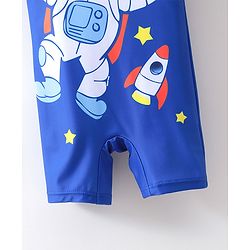 Babyhug Half Sleeves Legged Swimsuit Astronaut Print - Blue