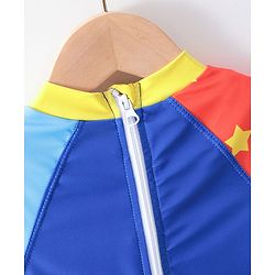 Babyhug Half Sleeves Legged Swimsuit Astronaut Print - Blue