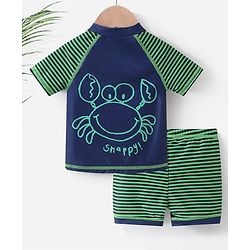 Babyhug Half Sleeves Two Piece Striped Swimsuit - Navy Blue